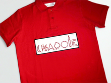 Load image into Gallery viewer, Red polo shirt side view. 