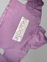 Load image into Gallery viewer, Purple and white woman&#39;s crop top hoodie.